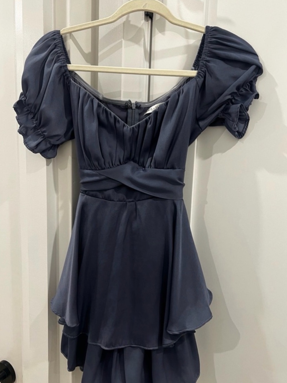 Navy Puff-Sleeve Tiered Jumpsuit